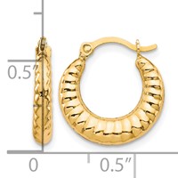 10K Yellow Gold Scalloped Hollow Hoop Earrings view 4