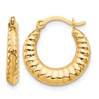 10K Yellow Gold Scalloped Hollow Hoop Earrings view 1