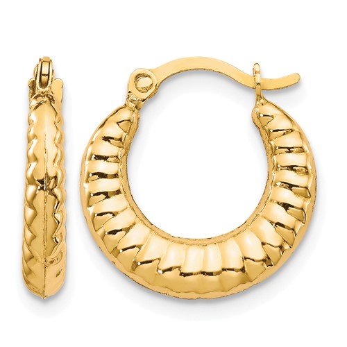 10K Yellow Gold Scalloped Hollow Hoop Earrings