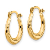 10K Yellow Gold Scalloped Textured Hollow Hoop Earrings view 2