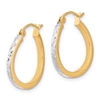 10K and White Rhodium Diamond-cut Textured Wavy Hoop Earrings view 2
