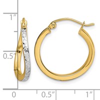 10K and White Rhodium Diamond-cut Textured Wavy Hoop Earrings view 4