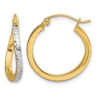 10K and White Rhodium Diamond-cut Textured Wavy Hoop Earrings view 1