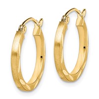 10K Yellow Gold Satin Diamond Cut 2x 20mm Hoop Earrings view 2