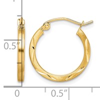 10K Yellow Gold Satin Diamond Cut 2x 20mm Hoop Earrings view 4