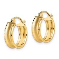 10K Yellow Gold Satin Diamond Cut Hoop Earrings view 2