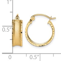 10K Yellow Gold Satin Diamond Cut Hoop Earrings view 4