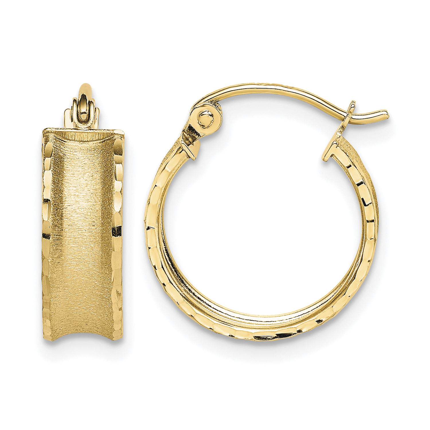 10K Satin Diamond Cut Hoop Earrings (10TC363)