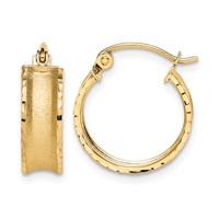 10K Yellow Gold Satin Diamond Cut Hoop Earrings view 1