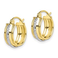 10K & Rhodium Diamond Cut Small Hoop Earrings view 2