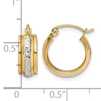 10K & Rhodium Diamond Cut Small Hoop Earrings view 4