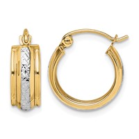 10K & Rhodium Diamond Cut Small Hoop Earrings view 1