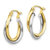 10K Two-tone Twisted Round Hoop Earrings view 2