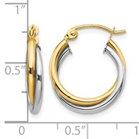 10K Two-tone Twisted Round Hoop Earrings view 4