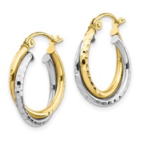 10K Two-tone Textured Twisted Round Hoop Earrings view 2