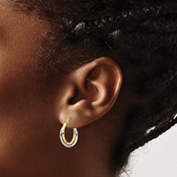 10K Two-tone Textured Twisted Round Hoop Earrings view 3