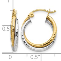 10K Two-tone Textured Twisted Round Hoop Earrings view 4