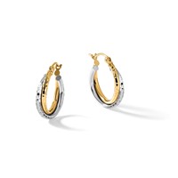 10K Two-tone Textured Twisted Round Hoop Earrings view 5