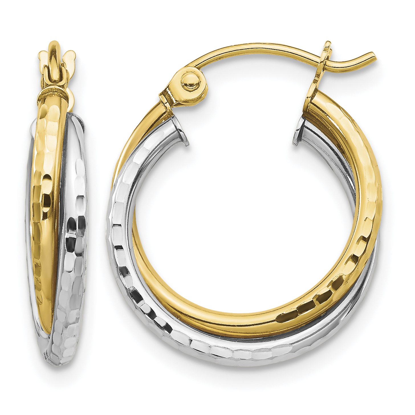 10K Two-tone Textured Twist Hoop Earrings (10TC366)