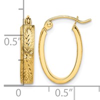 10K Yellow Gold Brushed Diamond Cut Oval Hoop Earrings view 4