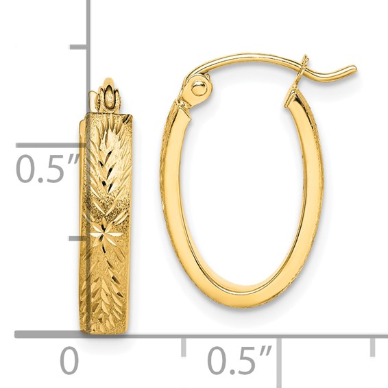 10K Brushed Diamond Cut Oval Hoop Earrings