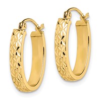 10K Yellow Gold Diamond Cut Oval Hoop Earrings view 2