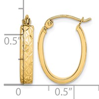 10K Yellow Gold Diamond Cut Oval Hoop Earrings view 4