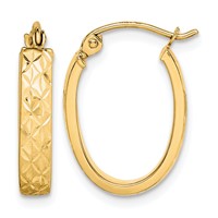 10K Yellow Gold Diamond Cut Oval Hoop Earrings view 1