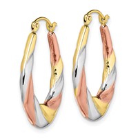 10K and Rhodium Oval Scalloped Hollow Hoop Earrings view 2