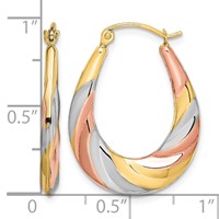 10K and Rhodium Oval Scalloped Hollow Hoop Earrings view 4