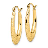 10K Textured Oval Hollow Hoop Earrings view 2