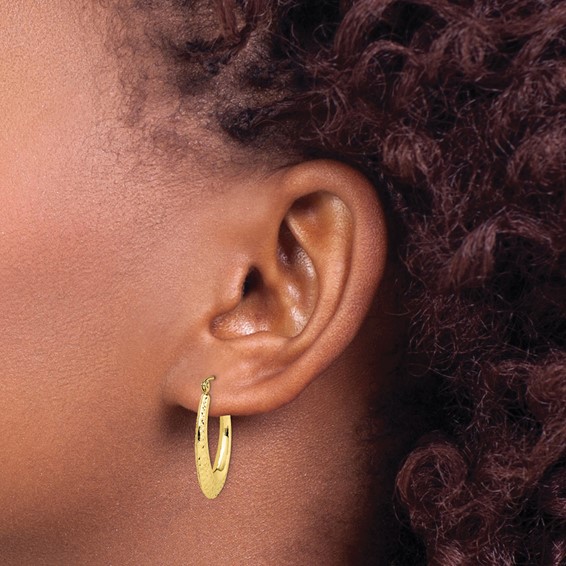 10K Textured Oval Hollow Hoop Earrings