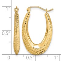 10K Textured Oval Hollow Hoop Earrings view 4