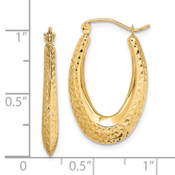 10K Textured Oval Hollow Hoop Earrings