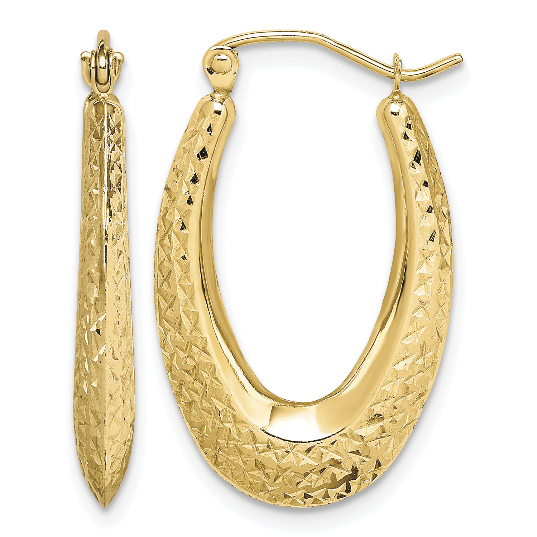 10K Textured Oval Hollow Hoop Earrings (10TC370)