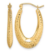 10K Textured Oval Hollow Hoop Earrings view 1