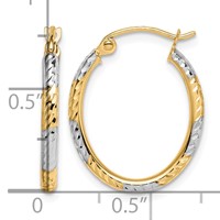 10K & Rhodium Diamond Cut Patterned Oval Hoop Earrings view 4