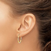 10K and Rhodium Diamond Cut Oval Hoop Earrings view 3