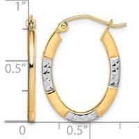 10K and Rhodium Diamond Cut Oval Hoop Earrings view 4