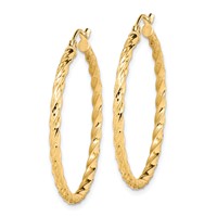 10K Twisted Diamond Cut 35mm Hoop Earrings view 2