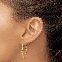 10K Twisted Diamond Cut 35mm Hoop Earrings view 3