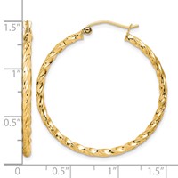 10K Twisted Diamond Cut 35mm Hoop Earrings view 4