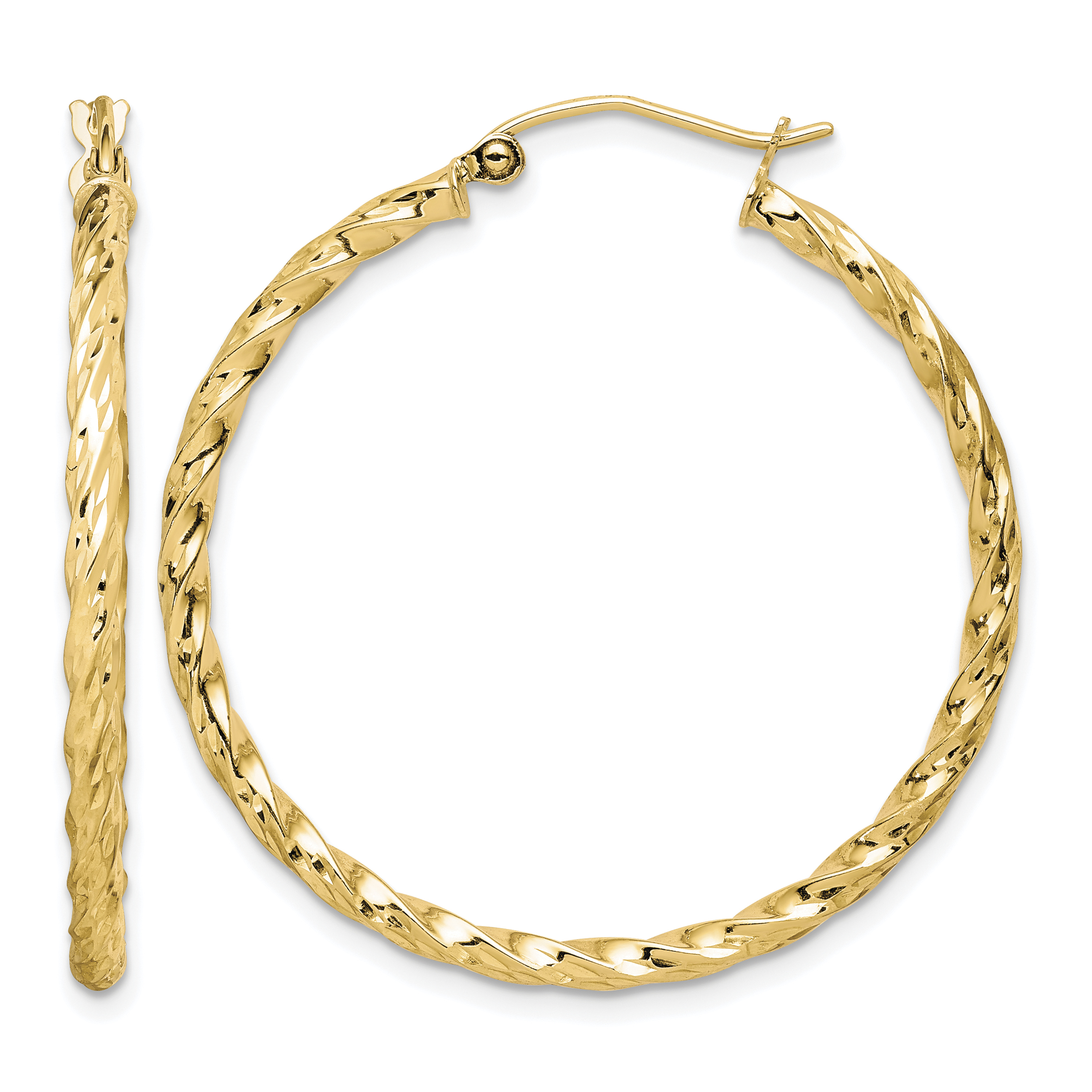 10K Twisted Diamond Cut 35mm Hoop Earrings (10TC373)