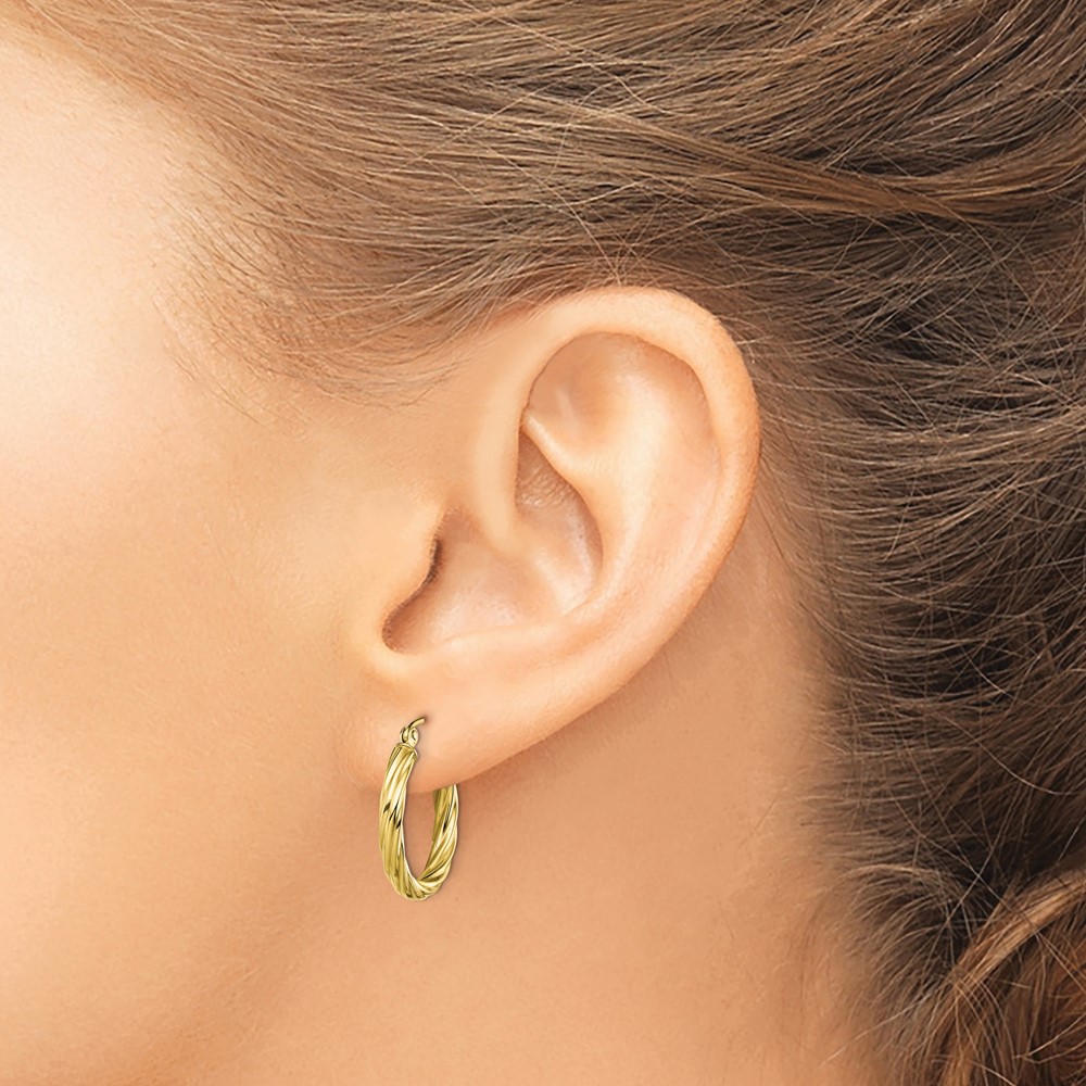 10k Polished 3mm Twisted Hoop Earrings (10TC384)