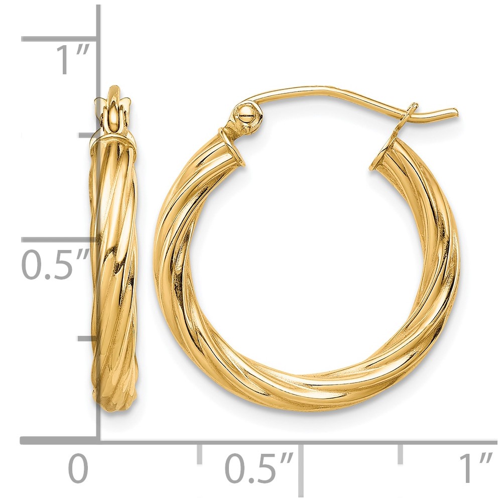 10k Polished 3mm Twisted Hoop Earrings (10TC384)