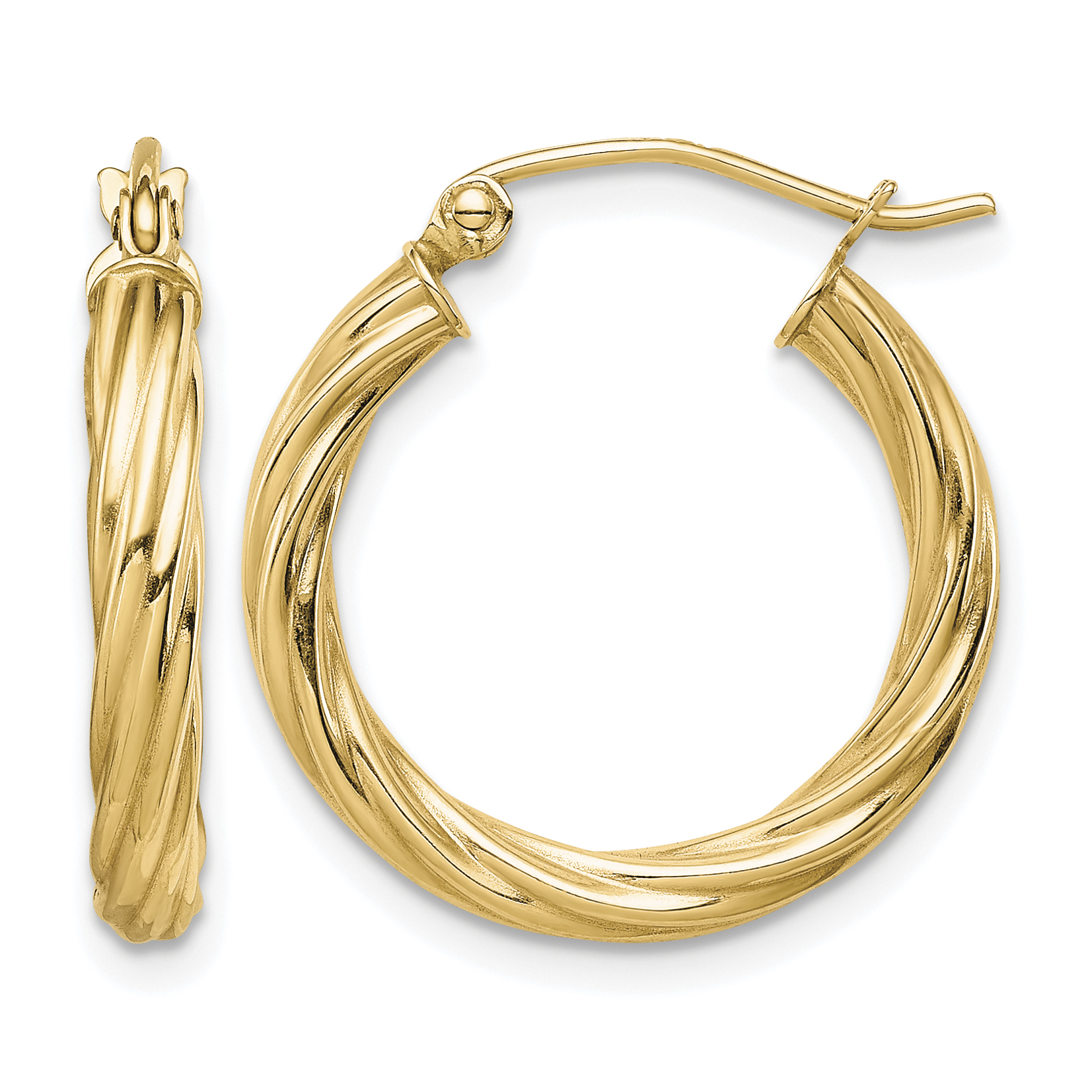 10k Polished 3mm Twisted Hoop Earrings (10TC384)