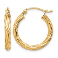 10K Yellow Gold Polished 3mm Twisted Hoop Earrings view 1