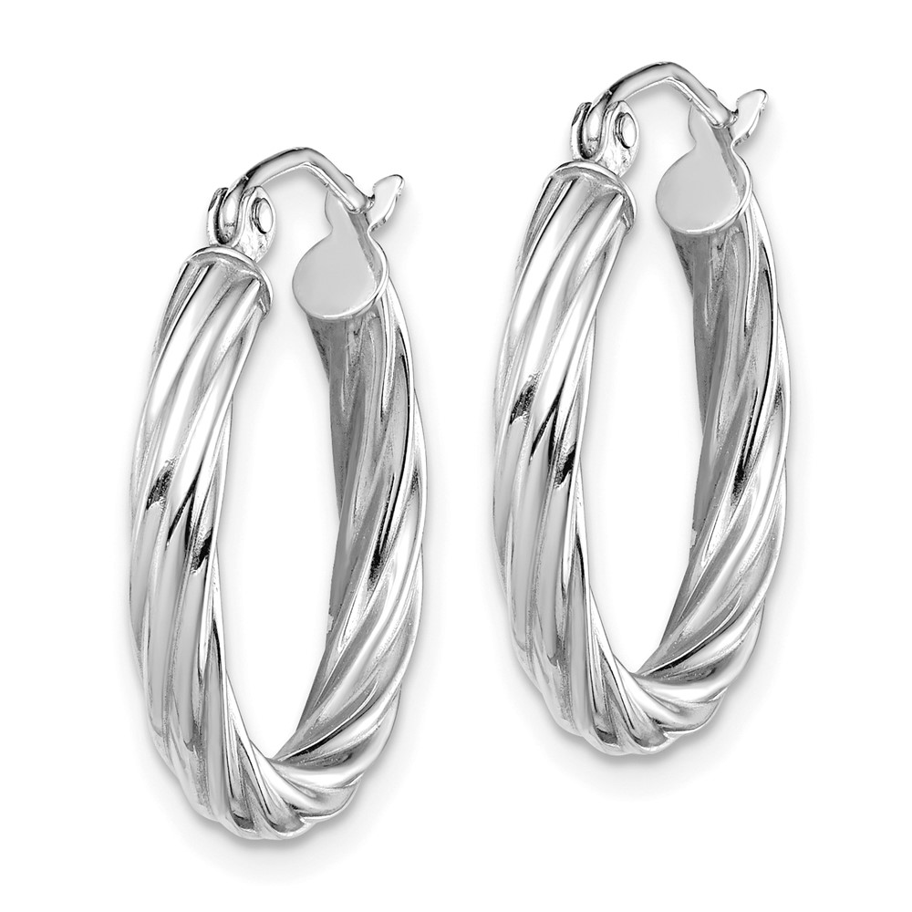 10k White Gold Polished 3mm Twisted Hoop Earrings (10TC385)