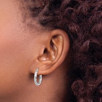 10K White Gold Polished 3mm Twisted Hoop Earrings view 3
