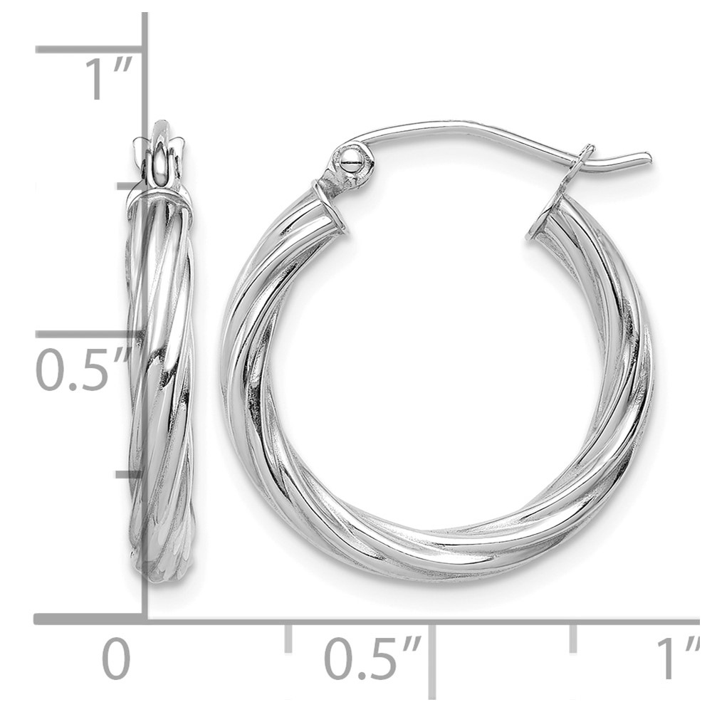 10k White Gold Polished 3mm Twisted Hoop Earrings (10TC385)